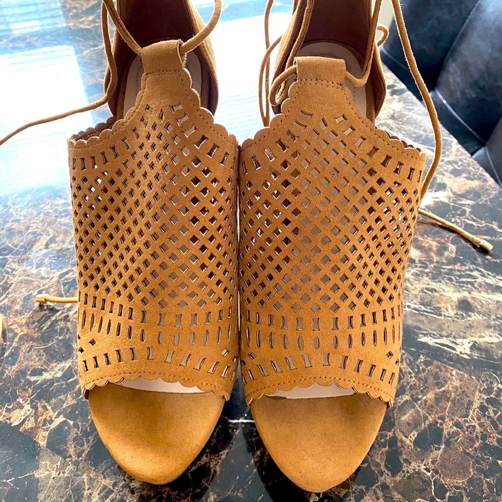 ALDO Brown Suede Riley Open Toe Heels